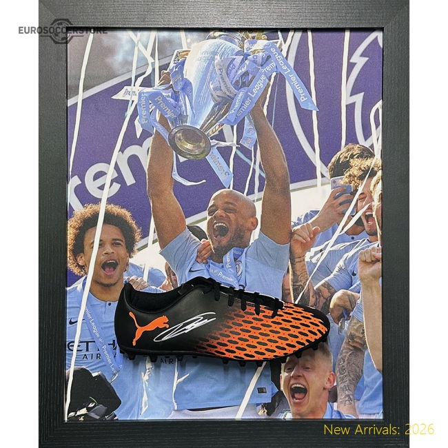 Manchester City FC Kompany Signed Boot (Framed)-Vantage Point Soccer