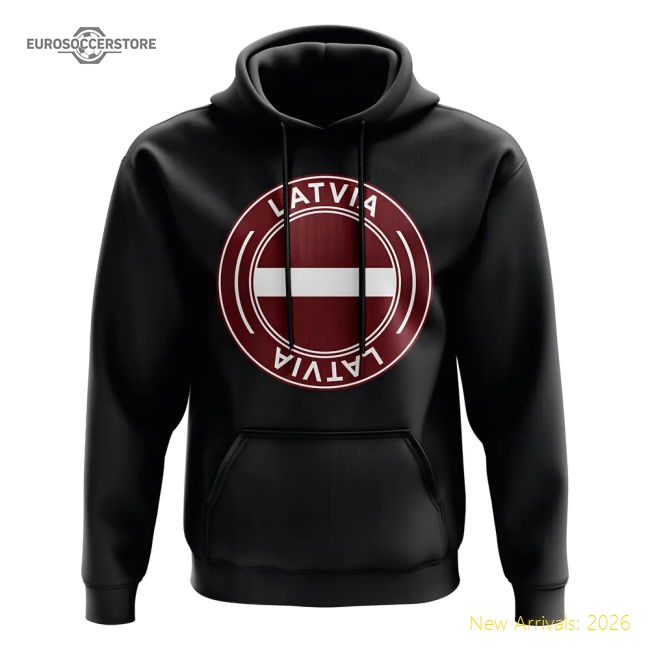 Latvia Football Badge Hoodie (Black)-Vantage Point Soccer