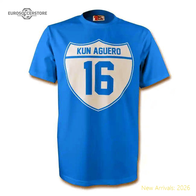 Sergio Aguero Man City Crest Tee (sky Blue)-Vantage Point Soccer