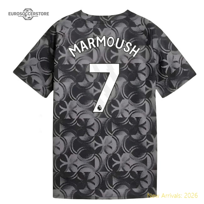 2025-2026 Man City Warm Up Jersey (Black) - Kids (Marmoush 7)-Vantage Point Soccer