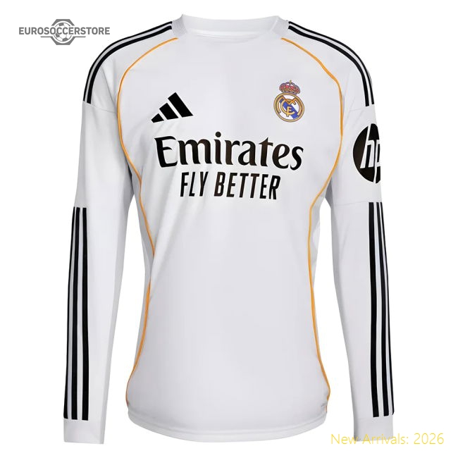 2025-2026 Real Madrid Long Sleeve Home Shirt-Vantage Point Soccer