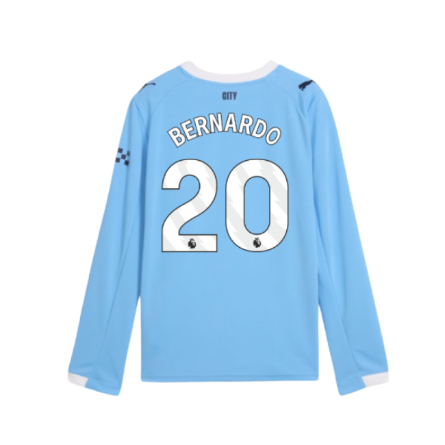 2025-2026 Man City Long Sleeve Home Shirt (Kids) (Bernardo 20)-Vantage Point Soccer
