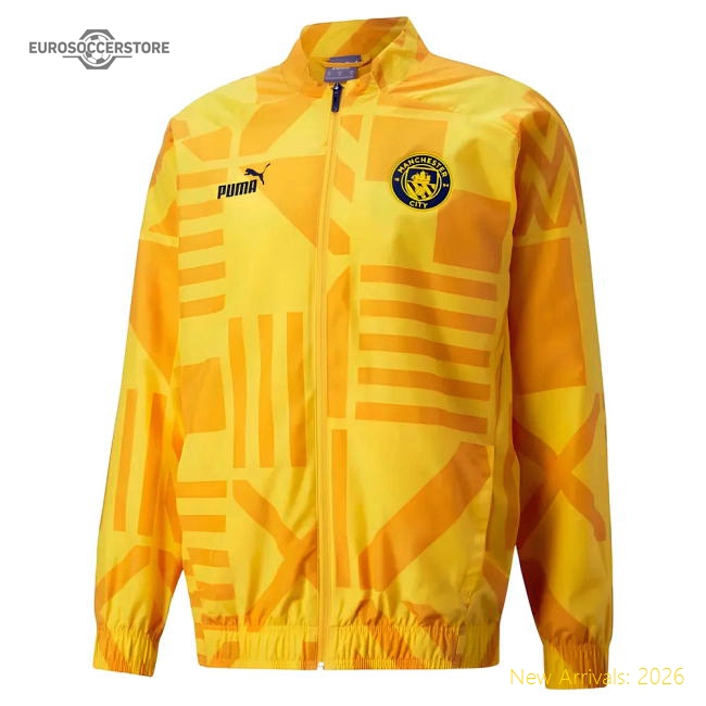 2022-2023 Man City Pre-Match Jacket (Yellow)-Vantage Point Soccer