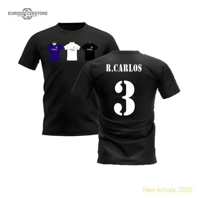 Real Madrid 2002-2003 Retro Shirt T-shirt (Black) (R.CARLOS 3)-Vantage Point Soccer