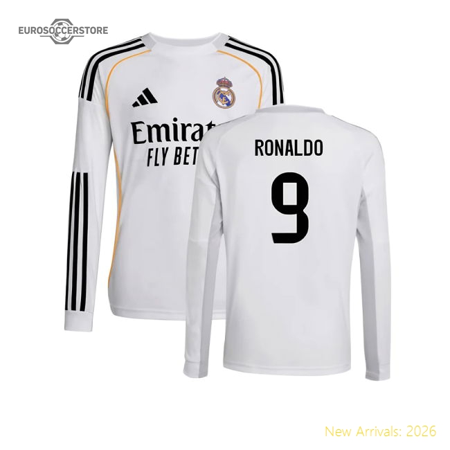 2025-2026 Real Madrid Long Sleeve Home Shirt (Kids) (Ronaldo 9)-Vantage Point Soccer