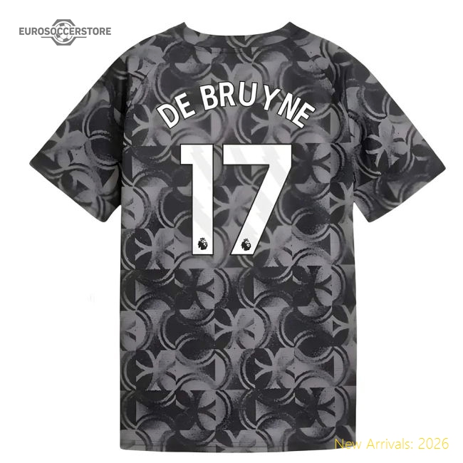 2025-2026 Man City Warm Up Jersey (Black) - Kids (De Bruyne 17)-Vantage Point Soccer