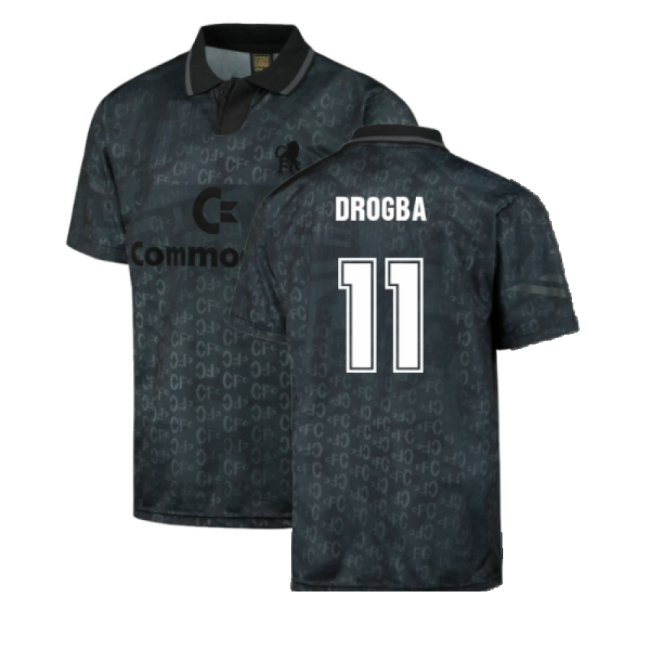 Chelsea 1992 Black Out Retro Football Shirt (Drogba 11)-Vantage Point Soccer