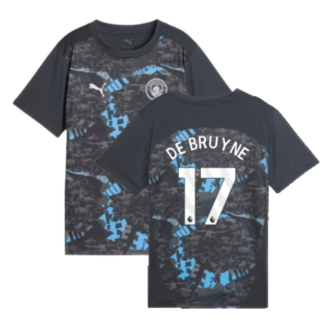 2024-2025 Man City Prematch SS Jersey (Strong Gray) - Kids (De Bruyne 17)-Vantage Point Soccer
