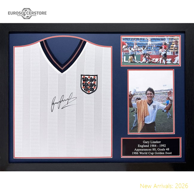 England FA 1986 Lineker Signed Shirt (Framed)-Vantage Point Soccer