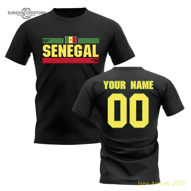 Personalised Senegal Fan Football T-Shirt (black)-Vantage Point Soccer