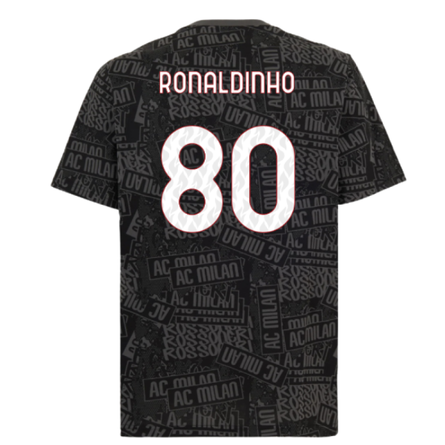2025-2026 AC Milan ftblCulture Tee AOP (Black) (Ronaldinho 80)-Vantage Point Soccer