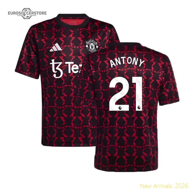 2024-2025 Man Utd Pre-Match Shirt (Black) - Kids (Antony 21)-Vantage Point Soccer