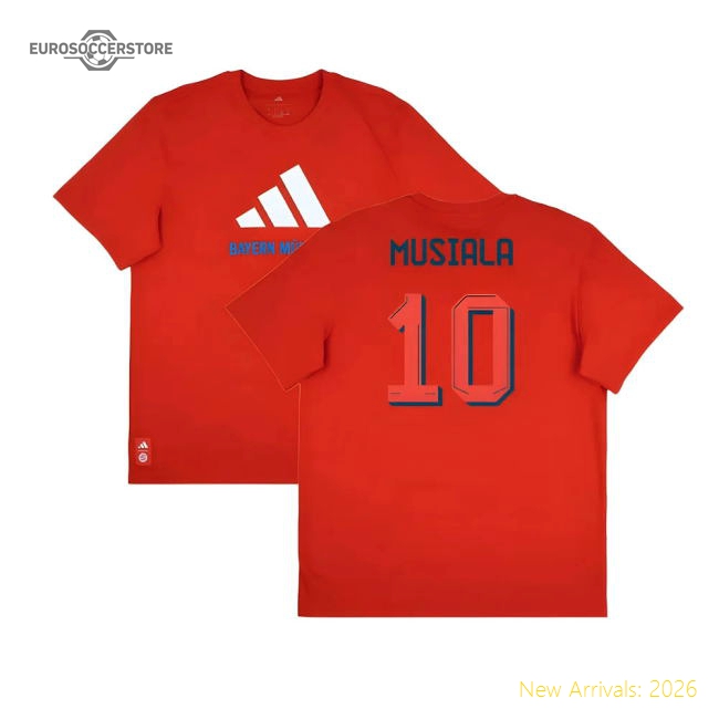 2025-2026 Bayern Munich Seasonal Graphic Tee (Red) (Musiala 10)-Vantage Point Soccer
