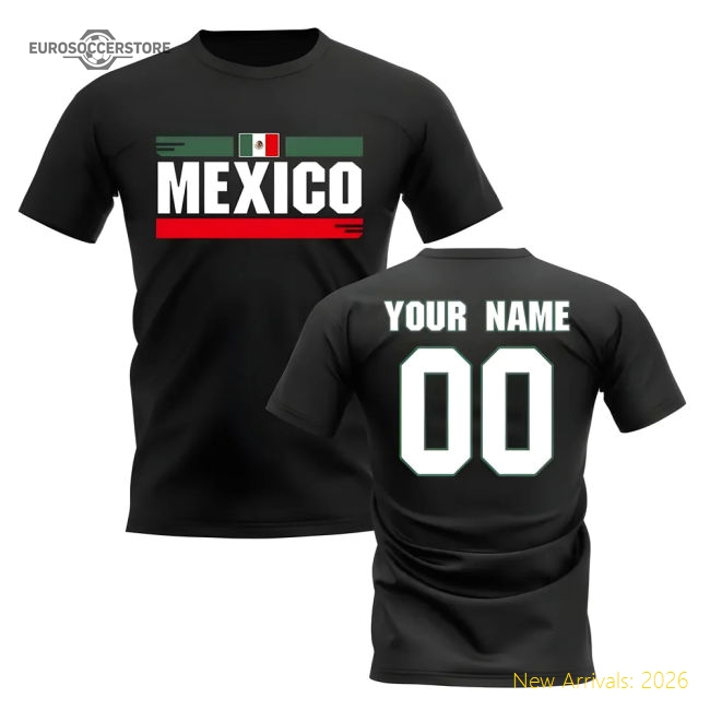 Personalised Mexico Fan Football T-Shirt (black)-Vantage Point Soccer