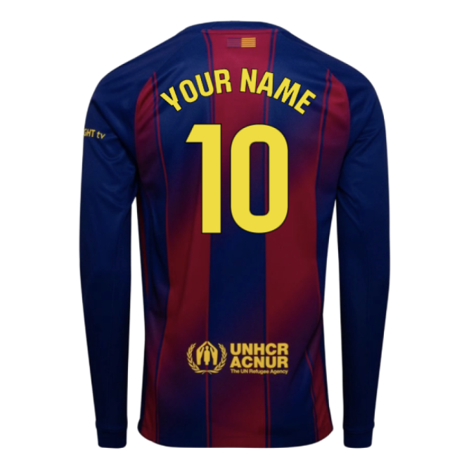 2025-2026 Barcelona Home Long Sleeve Shirt (Your Name)-Vantage Point Soccer