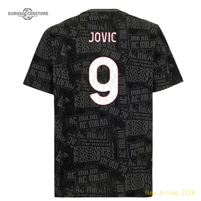2025-2026 AC Milan ftblCulture Tee AOP (Black) (Jovic 9)-Vantage Point Soccer