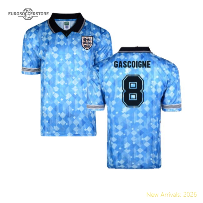 Score Draw England 1990 Third World Cup Finals Retro Football Shirt (Gascoigne 8)-Vantage Point Soccer