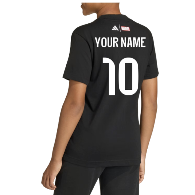 2025-2026 Real Madrid Marvel Tee (Black) - Kids (Your Name)-Vantage Point Soccer