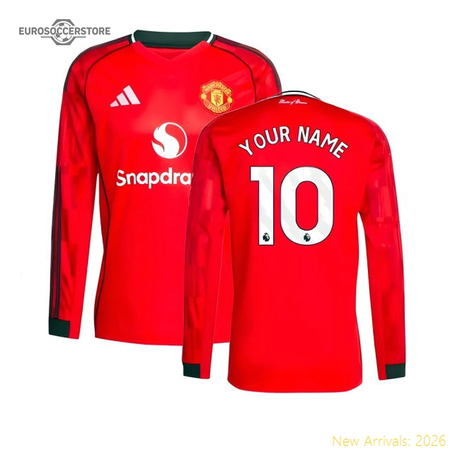 2025-2026 Man Utd Long Sleeve Home Shirt (Your Name)-Vantage Point Soccer