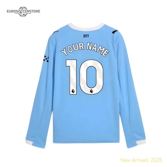 2025-2026 Man City Long Sleeve Home Shirt (Kids) (Your Name)-Vantage Point Soccer