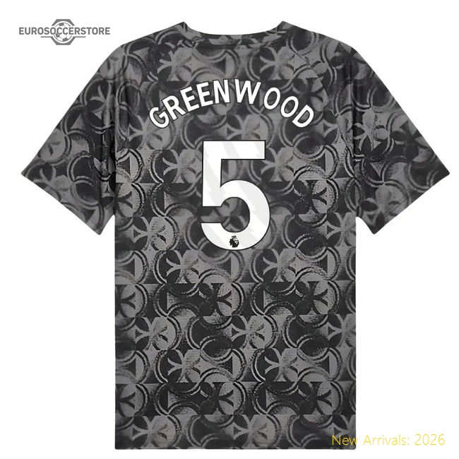 2025-2026 Man City Warm Up Jersey (Black) (Greenwood 5)-Vantage Point Soccer