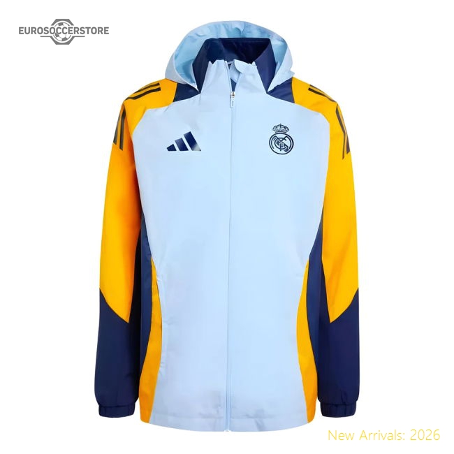2024-2025 Real Madrid Allweather Jacket (Glow Blue)-Vantage Point Soccer