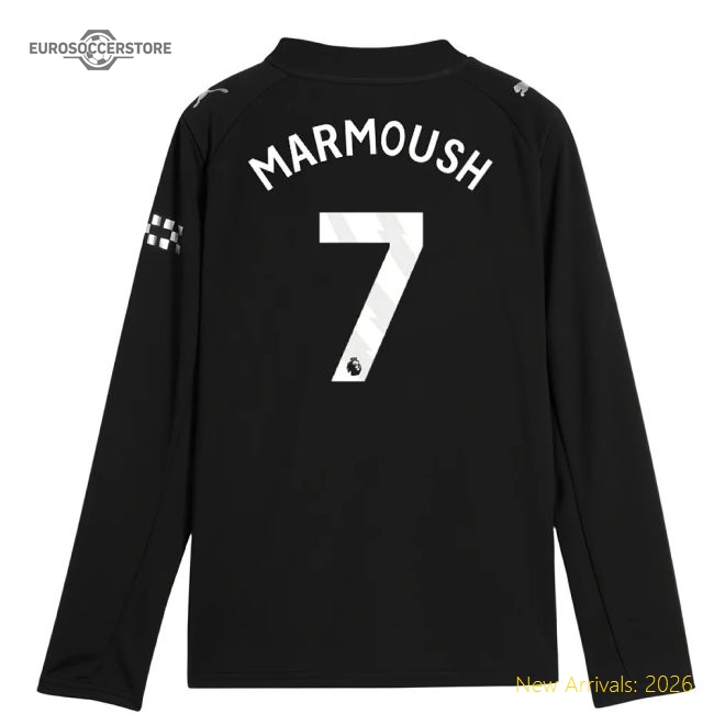 2025-2026 Man City Long Sleeve Away Shirt (Kids) (Marmoush 7)-Vantage Point Soccer