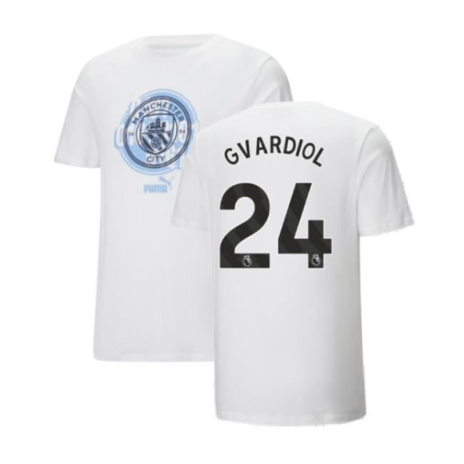 2024-2025 Man City ftblCulture Tee (White) (Gvardiol 24)-Vantage Point Soccer