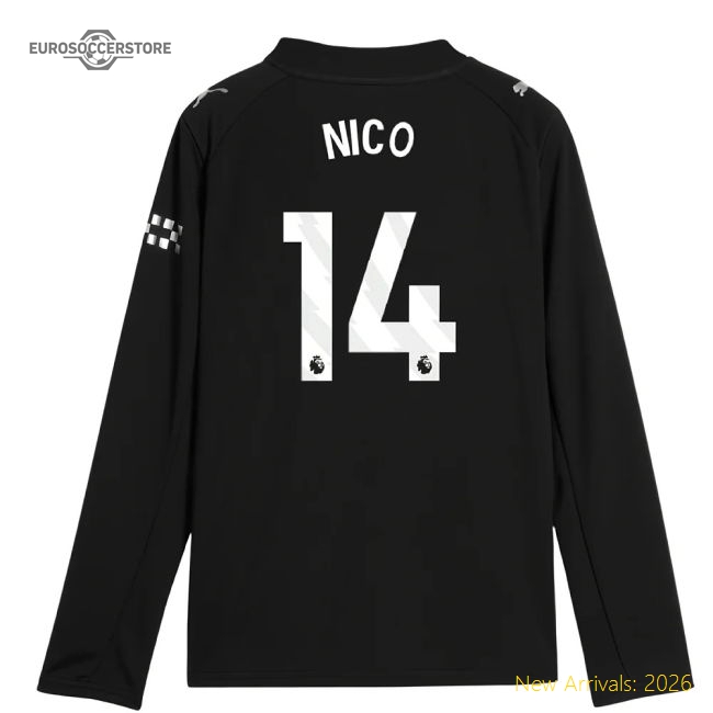 2025-2026 Man City Long Sleeve Away Shirt (Kids) (Nico 14)-Vantage Point Soccer