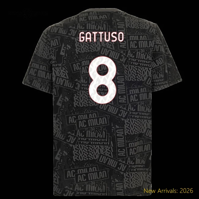2025-2026 AC Milan ftblCulture Tee AOP (Black) (Gattuso 8)-Vantage Point Soccer