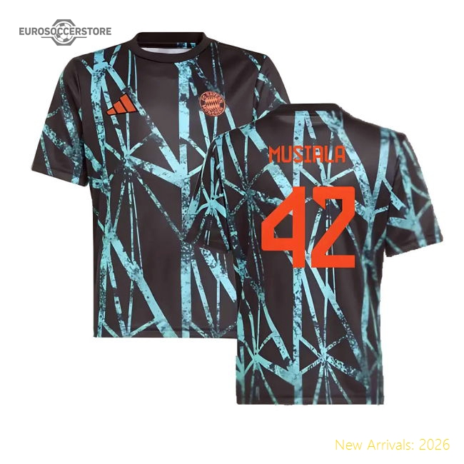 2024-2025 Bayern Munich Pre-Match Shirt (Black) - Kids (Musiala 42)-Vantage Point Soccer