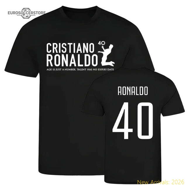Cristiano Ronaldo at 40 Juventus T-Shirt (Black)-Vantage Point Soccer