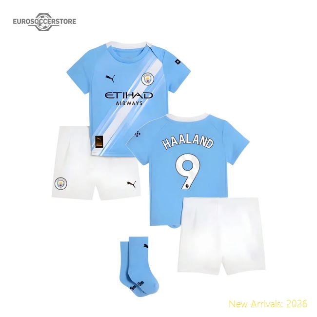 2025-2026 Man City Home Baby Kit (Haaland 9)-Vantage Point Soccer