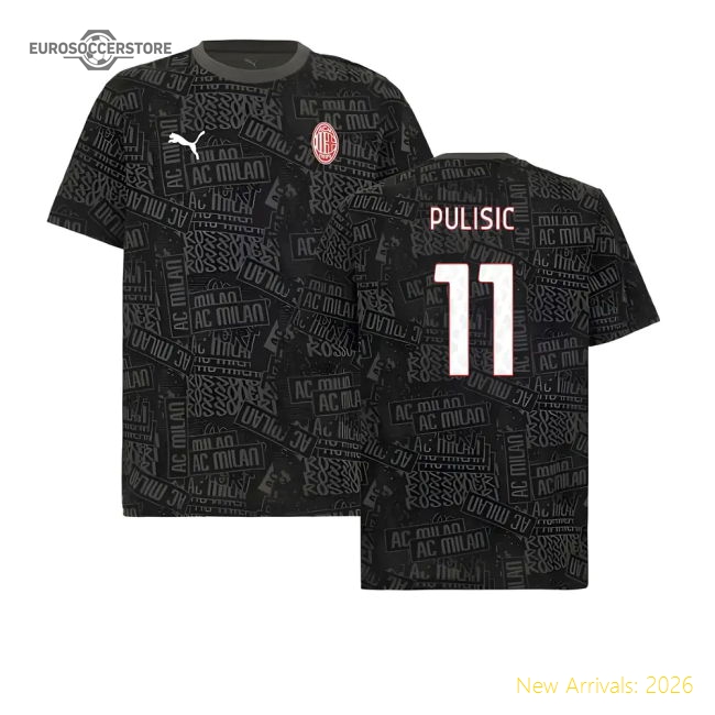 2025-2026 AC Milan ftblCulture Tee AOP (Black) (Pulisic 11)-Vantage Point Soccer