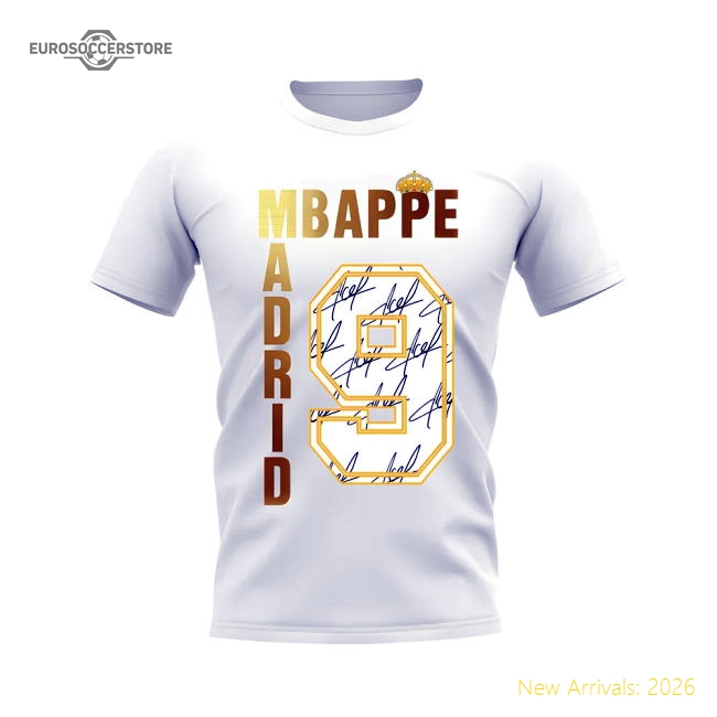 Kylian Mbappe Real Madrid Autograph T-shirt (White)-Vantage Point Soccer