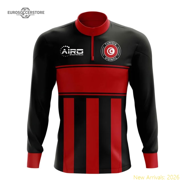 Tunisia Concept Football Half Zip Midlayer Top (Black-Red)-Vantage Point Soccer