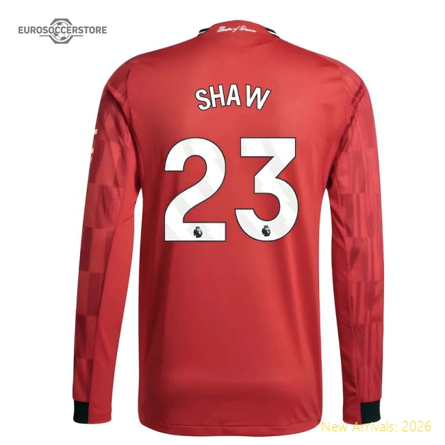 2025-2026 Man Utd Authentic Long Sleeve Home Shirt (Shaw 23)-Vantage Point Soccer