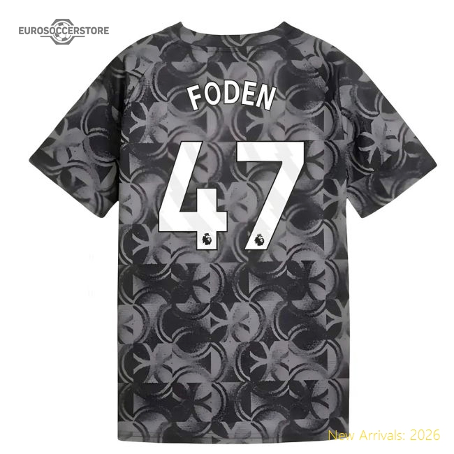 2025-2026 Man City Warm Up Jersey (Black) - Kids (Foden 47)-Vantage Point Soccer