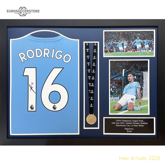 Manchester City FC Rodri Signed Shirt & Medal (Framed)-Vantage Point Soccer