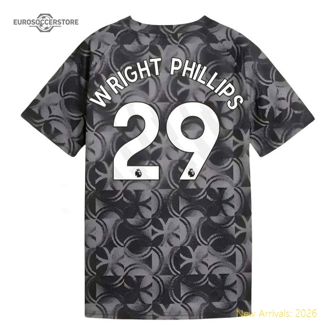 2025-2026 Man City Warm Up Jersey (Black) - Kids (Wright Phillips 29)-Vantage Point Soccer