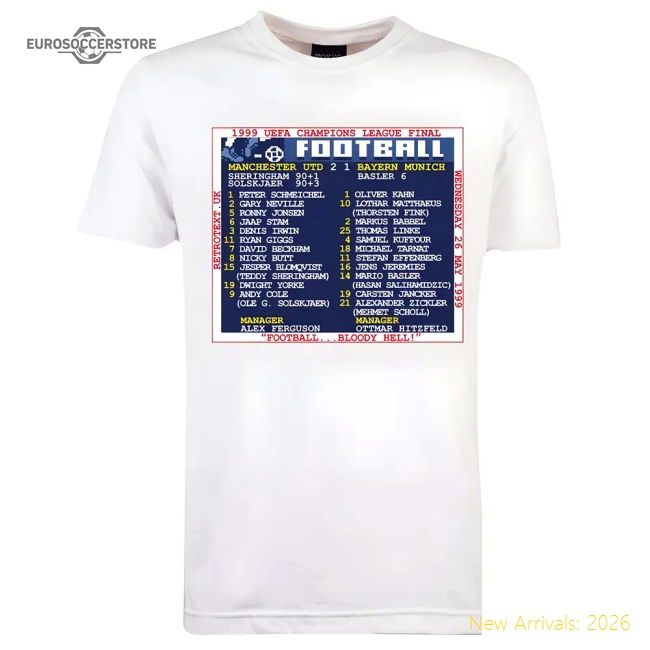1999 Champions League Final (Man United) Retrotext T-Shirt-Vantage Point Soccer