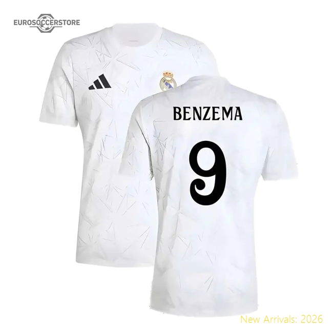2024-2025 Real Madrid Pre-Match Shirt (White) (Benzema 9)-Vantage Point Soccer