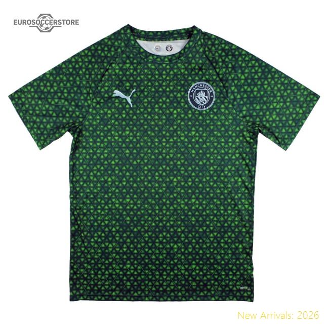 2025-2026 Man City Warm Up Jersey (Green Terrain) - Kids-Vantage Point Soccer