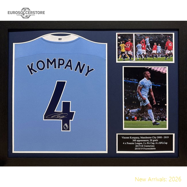 Manchester City FC Kompany Signed Shirt (Framed)-Vantage Point Soccer