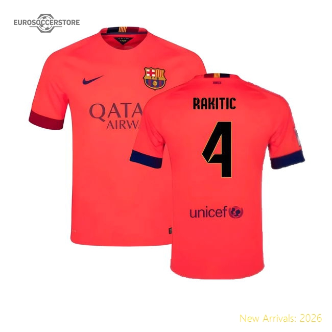 Barcelona 2014-15 Away Shirt ((Excellent) L) (Rakitic 4)-Vantage Point Soccer