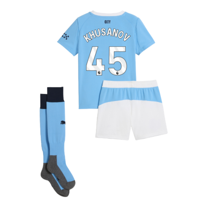 2025-2026 Man City Home Mini Kit (Khusanov 45)-Vantage Point Soccer