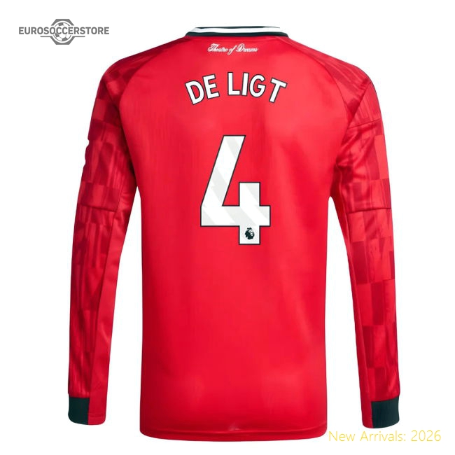 2025-2026 Man Utd Long Sleeve Home Shirt (Kids) (De Ligt 4)-Vantage Point Soccer