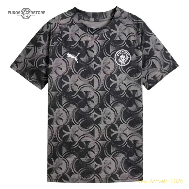 2025-2026 Man City Warm Up Jersey (Black) - Kids (Mahrez 26)-Vantage Point Soccer