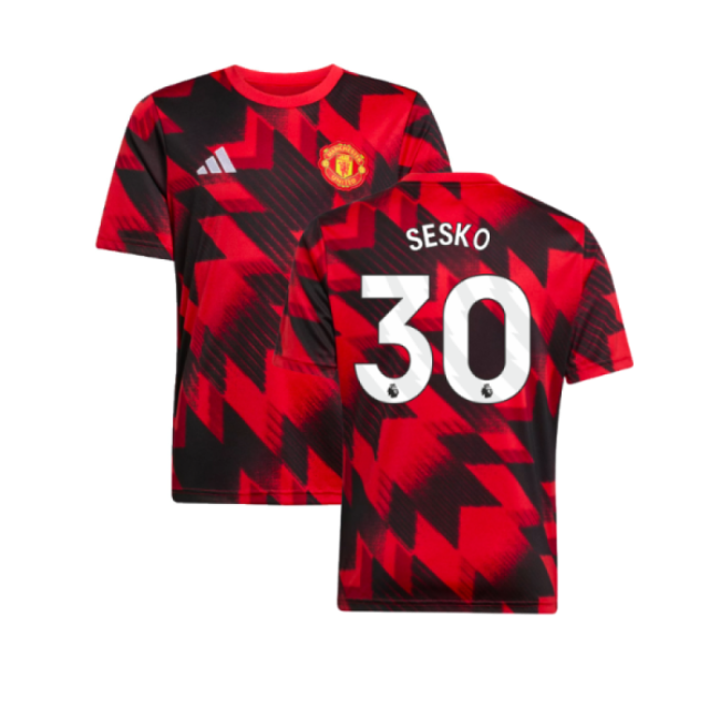 2025-2026 Man Utd Pre-Match Shirt (Red) - Kids (Sesko 30)-Vantage Point Soccer