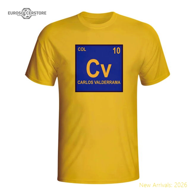 Carlos Valderrama Colombia Periodic Table T-shirt (yellow)-Vantage Point Soccer